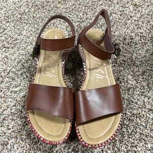 Brown Leather Platform Sandals with Ankle Strap